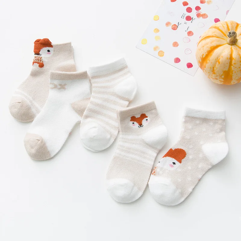 YWHUANSEN/5 пар/лот, хлопковые детские носки для детей от 0 до 8 лет летние тонкие детские сетчатые носки с изображением животных милые носки для мальчиков и девочек