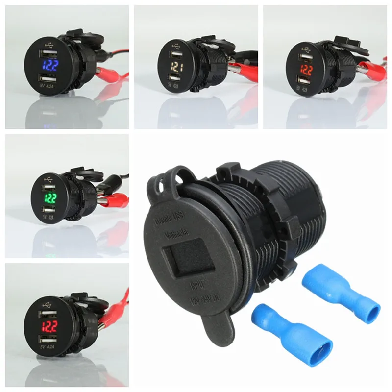 

Dual USB Power Adapter Car Motorcycle Cigarette Lighter Charger Socket Charger+LED Digital Voltmeter Meter Monitor 5 Colors