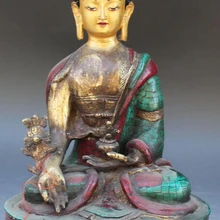 Bi003072 1" Тибет Непал Бронза Золото Бирюза Коралл Медицины Будда Шакьямуни Статуя