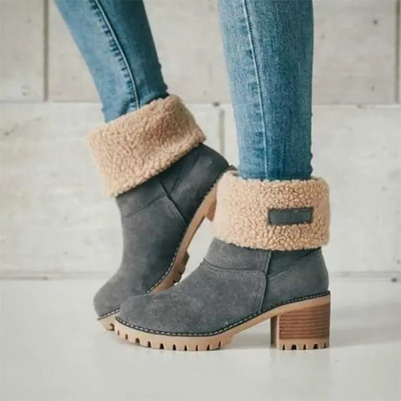 

Winter Plush Warm Women Boots 2019 Women Square Heel Ankle Snow Boots Ladies Platform Artificial Fur Female Casual Shoes