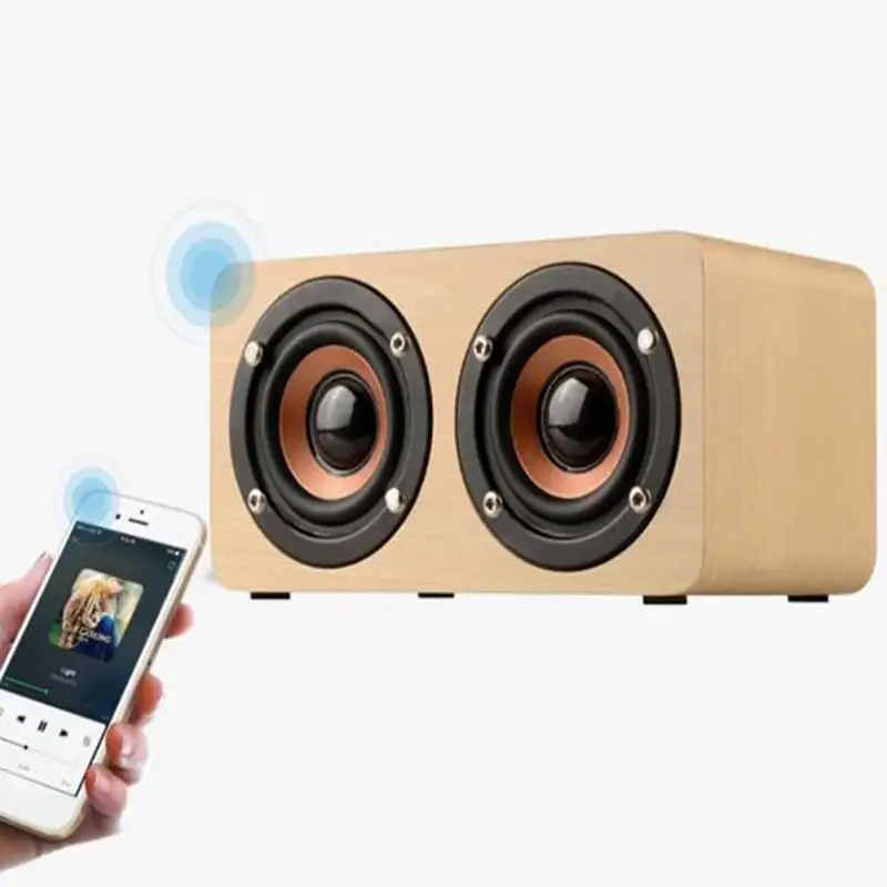 Портативный деревянный Bluetooth динамик с HIFI стерео звуком, 1500 мАч ручной работы ретро беспроводной дизайн с двойным пассивным сабвуфером
