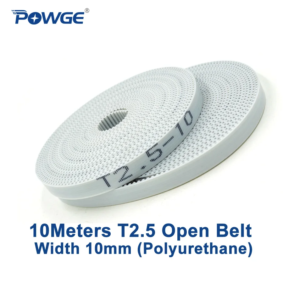 

POWGE Trapezoid 10Meters T2.5 Open synchronous belt width 10mm Polyurethane steel PU T2.5-10 open Timing Belts pulley 3D printer