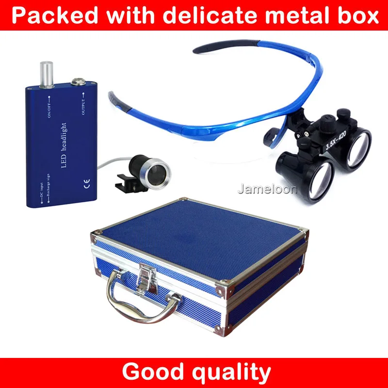 

3.5X Medical surgical manifier Dental Loupes with Headlight rechargeable battery aluminum box package