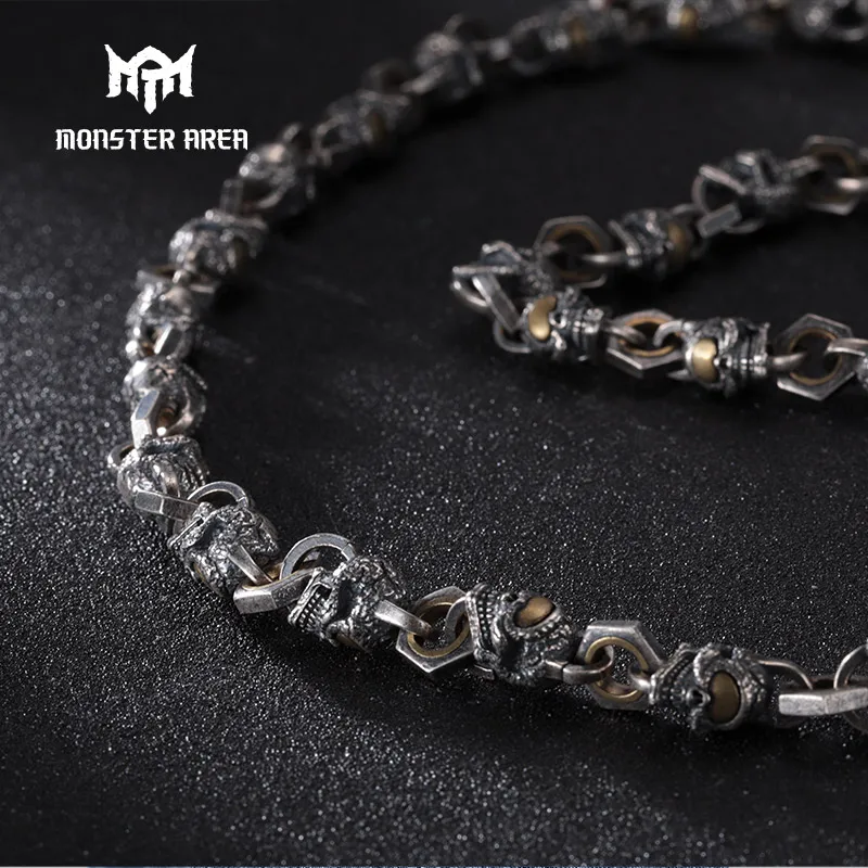 

MONSTER AREA Vintage Sterling Silver Punk Necklace For Men Skull Men's Necklace Rock n Roll Heavy Metal Jewelry