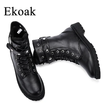 

Ekoak New Classic Autumn Winter Rivets Boots Sexy Ankle Boots for Women Ladies Shoes Woman Leather Motorcycle Boots