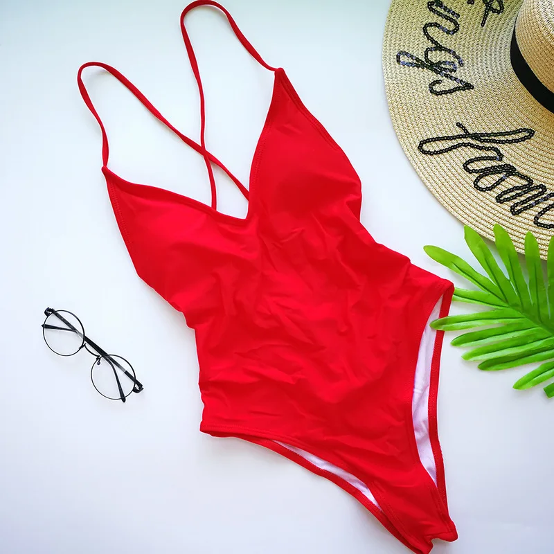 2018 New Women Swimming Suit Bikini Pure Color One Piece Swimsuit