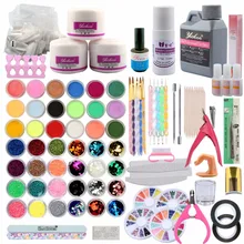 Маникюрный набор акриловый порошок и жидкий акрил для дизайна ногтей набор для ногтей Блестящий Rhinstone полоса 500 естественные советы Масло для кутикулы пилка для ногтей кисти инструменты для дизайна ногтей
