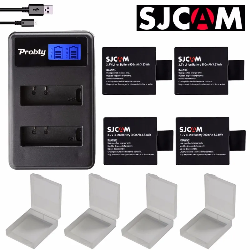 Новые 4 шт. SJCAM sj4000 батарея+ USB LCD Dual Charger bateria sj7000 sj5000 sj6000 sj8000 SJ M10 для спортивной экшн-камеры SJCAM sj4000 sj5000 камера