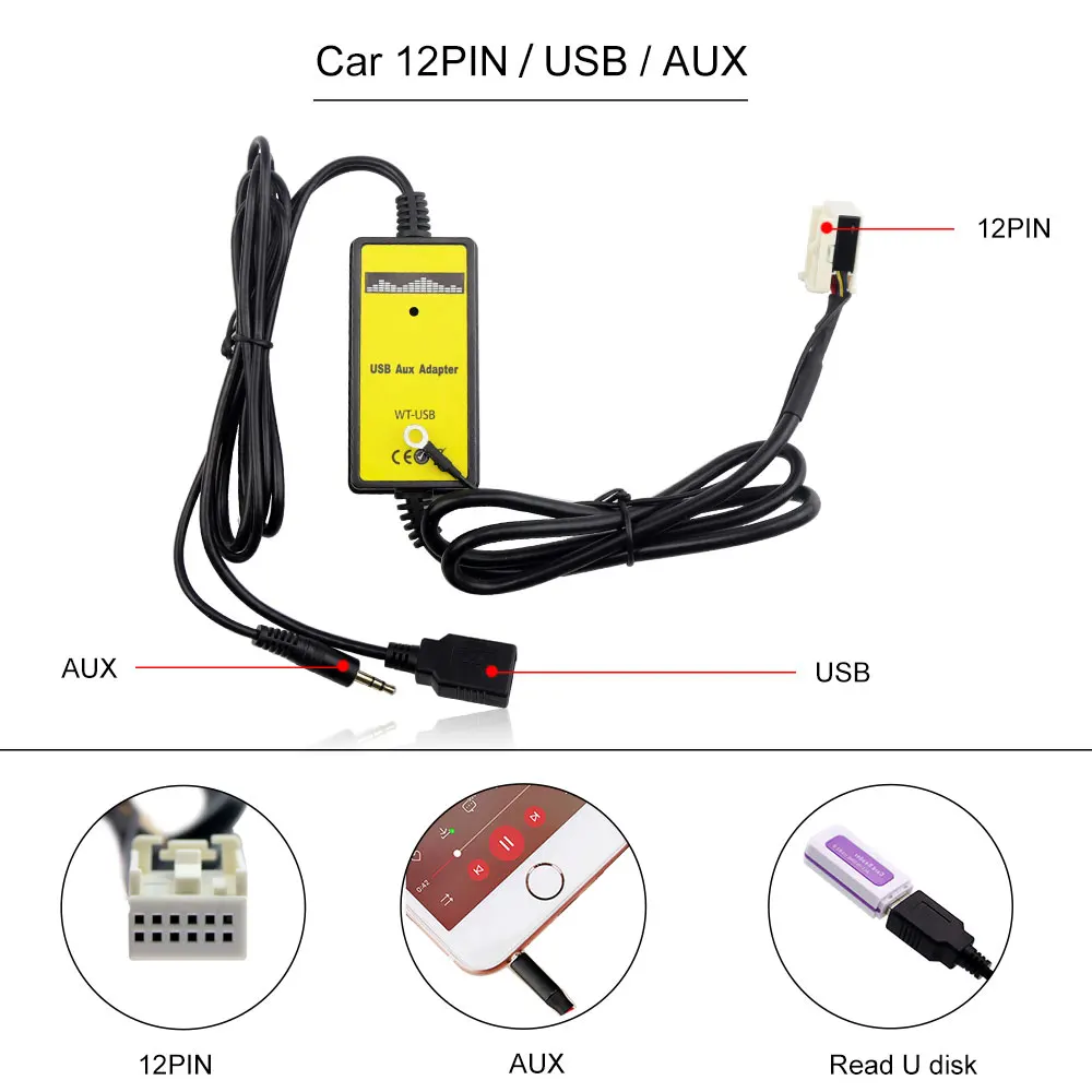 Автомобильное радио для машины USB Aux-in CD-адаптер mp3-плеер радио 3,5 мм Интерфейс CD Changer 12 Pin для VW на сиденье Audi Skoda