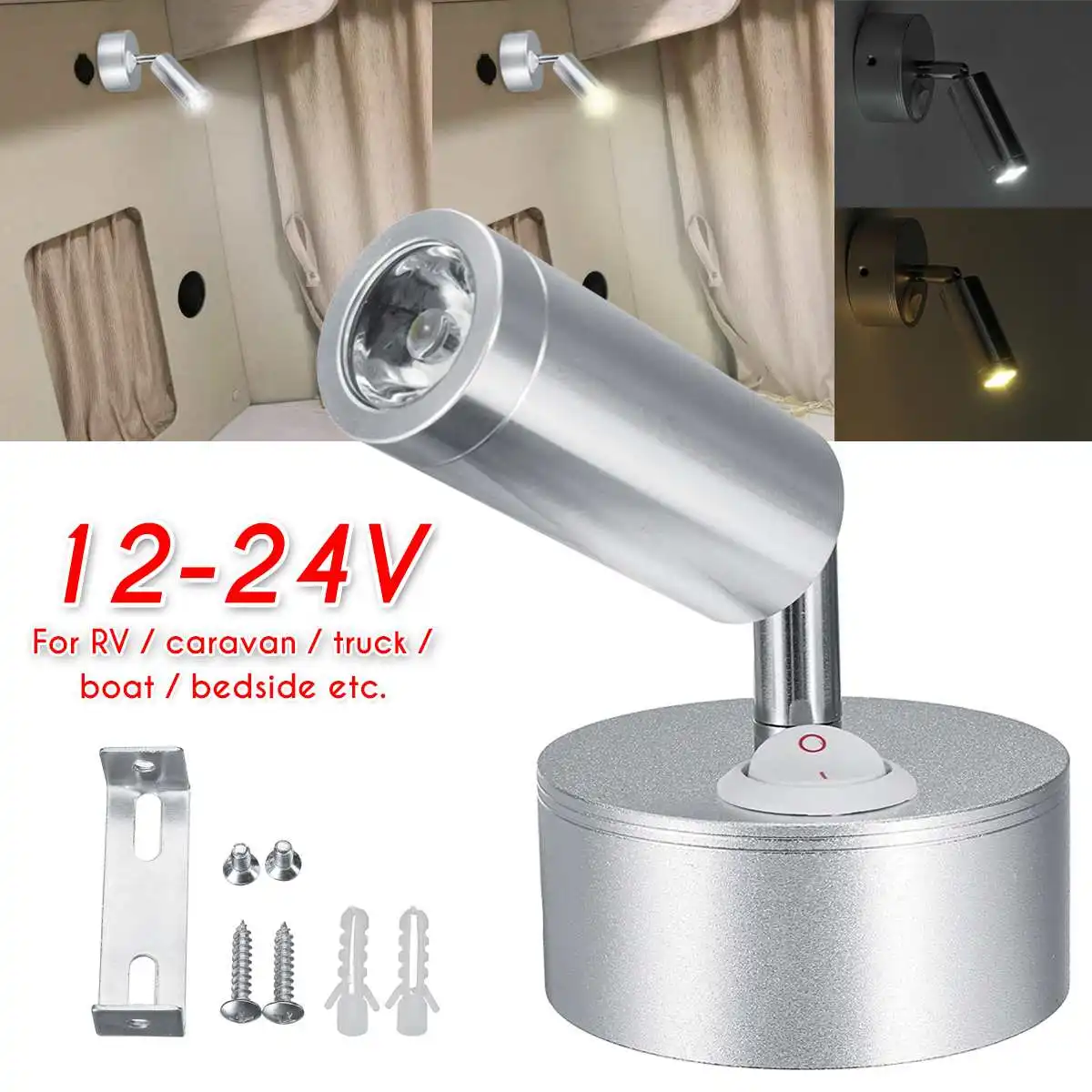 

12V RV LED Spot Light Interior Reading Lights For Caravan Truck Boat Wall Lamp for Bedroom Bathroom