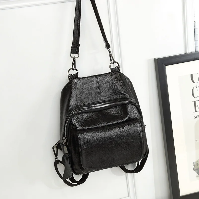 Autumn and winter new leather Korean multi purpose back three ladies shoulder bag student bag travel