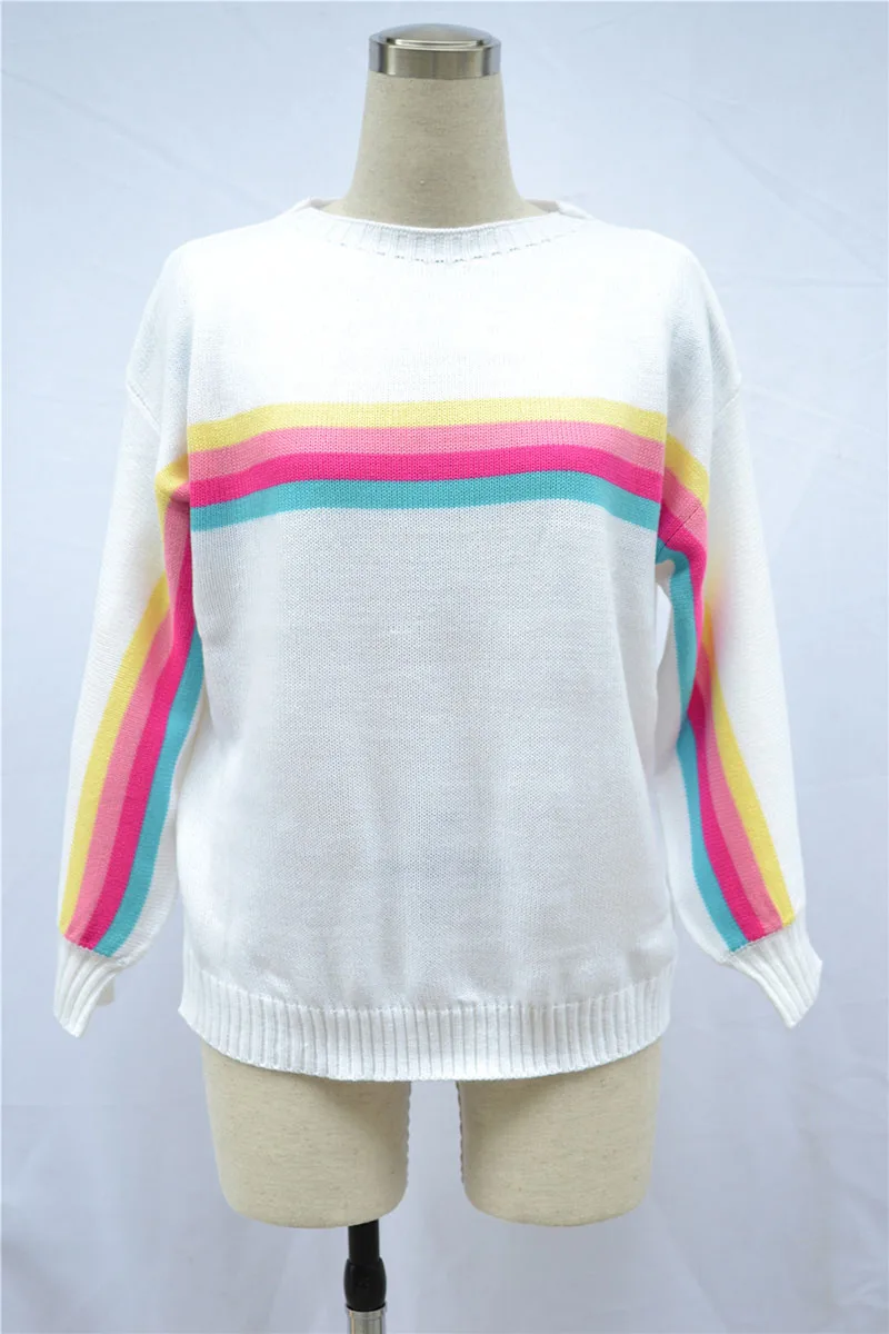 Fitshinling зимний свитер в радужную полоску Женская одежда пуловеры с длинными рукавами свитера Трикотаж праздничный джемпер Pull Femme - Цвет: white