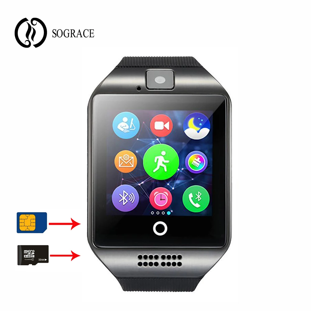 Q18 reloj Smart Watch with Touch Screen Support TF Sim Card Camera Watches for Android font