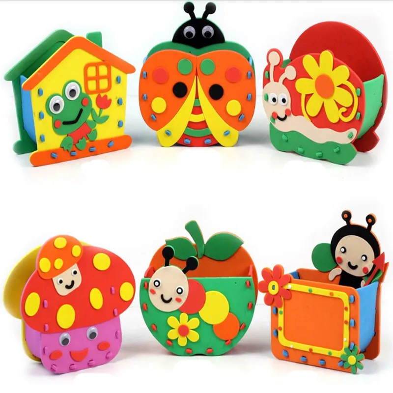 Happyxuan 4pcs/lot Eva Cartoon Pen Holder Handmade Foam Craft Kits Kids