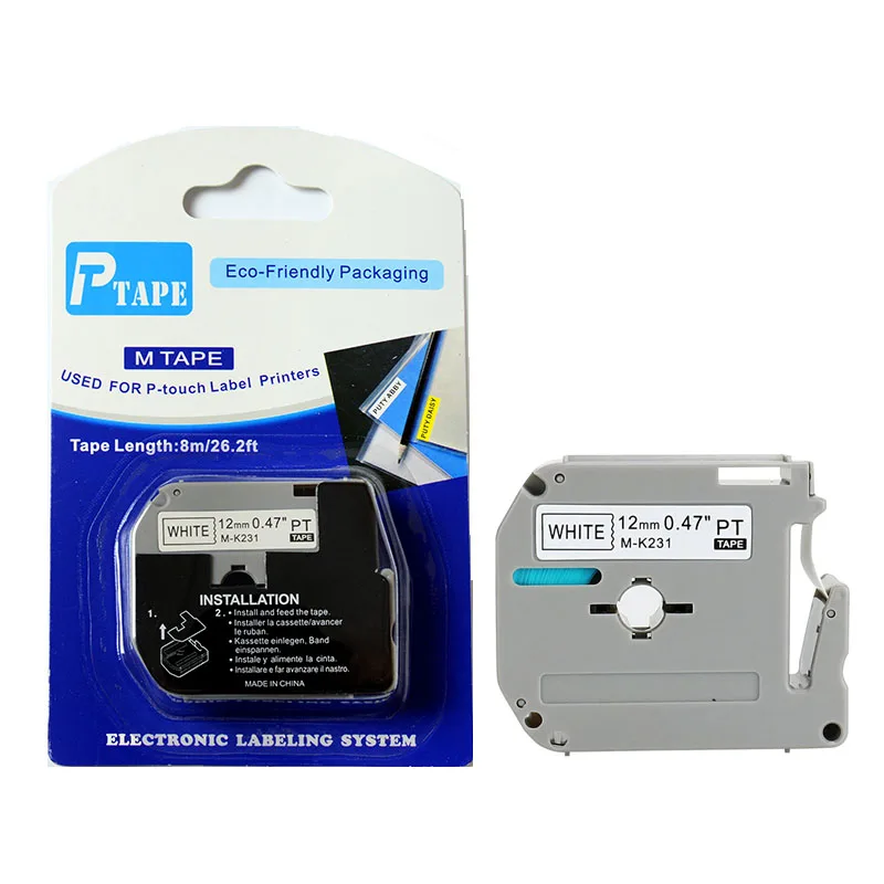 

M231 Compatible for P-touch label tape MK231 MK-231 M tape black on white M-K231 for PT-80,PT-85,PT-90,PT-65