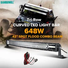 42″ 648W CREE Chips Tri-row Curved LED Light Bar Combo Beam Led Work Light Offroad Led Bar Truck SUV ATV 4×4 4WD Pickup 12V 24V