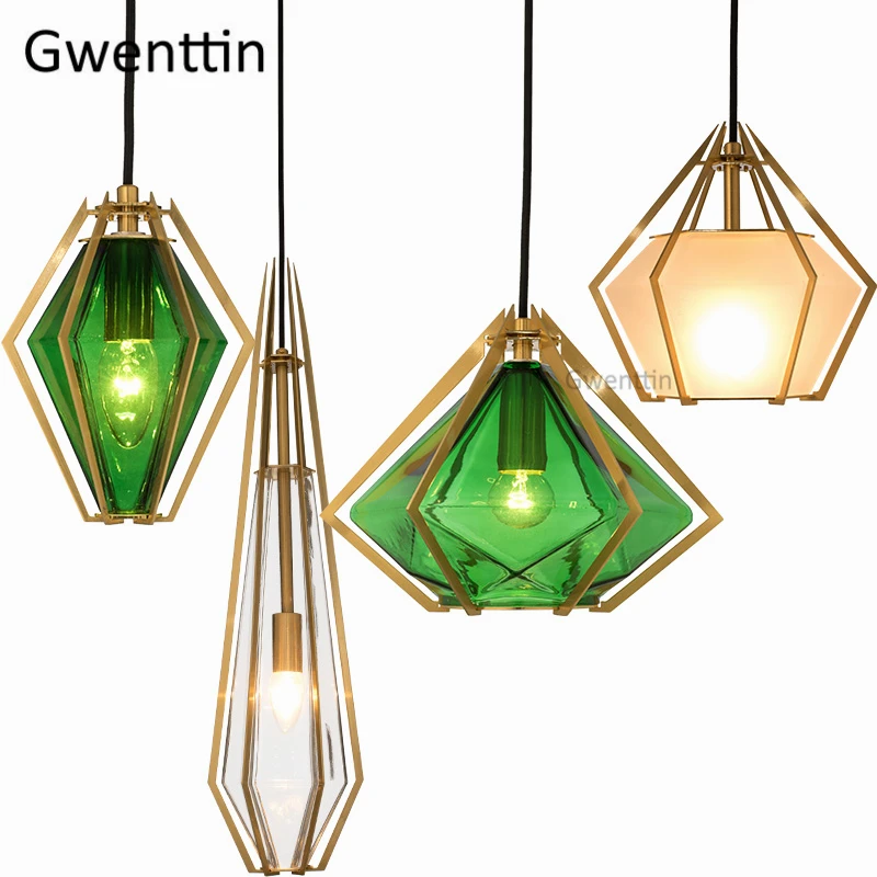 

Milan Modern Diamond Gold Pendant Lights Led Glass Hanging Lamp for Living Room Bedroom Kitchen Light Fixtures Home Loft Decor