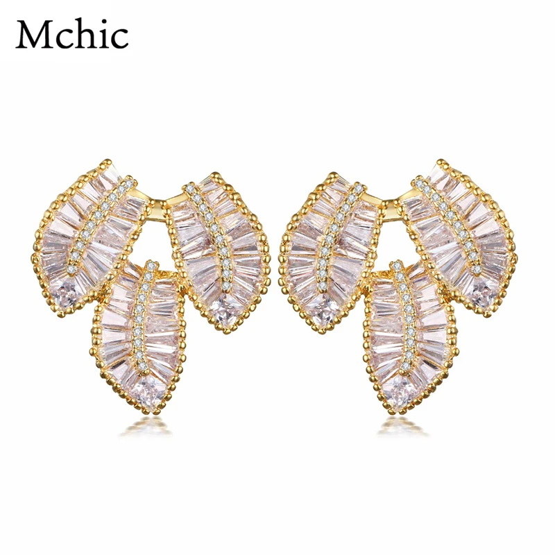 

Mchic Fashion Elegant Leaves Jewelry Women AAA Cubic Zirconia Stud Earrings Clover Crystal Charm Party Bijoux Earring For Gift