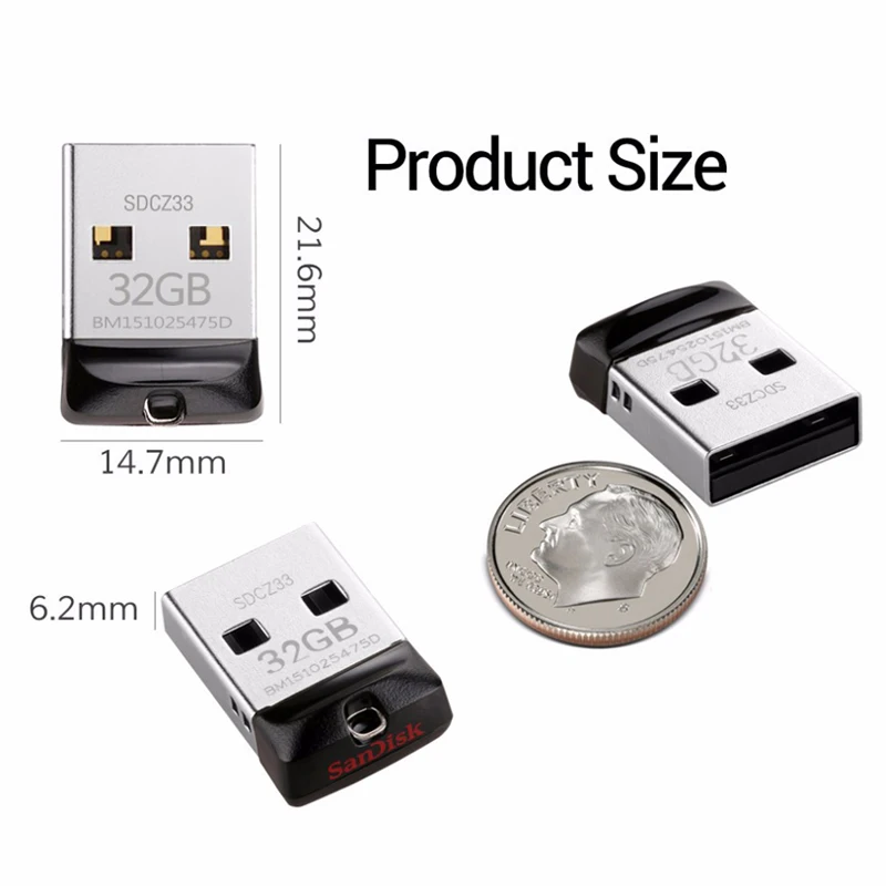 SanDisk Cruzer Fit CZ33 супер мини USB Flash Drive 64 ГБ 2.0 Флеш накопитель 32 Memory Stick Pen накопители 16 U