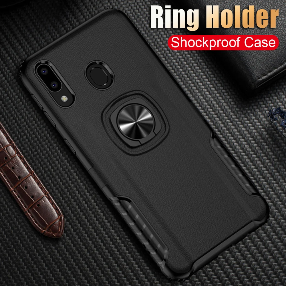 

Metal Finger Ring holder Bracket Phone Case For samsung galaxy M10 M20 cases Luxury Shockproof Armor silicone hard pc back cover