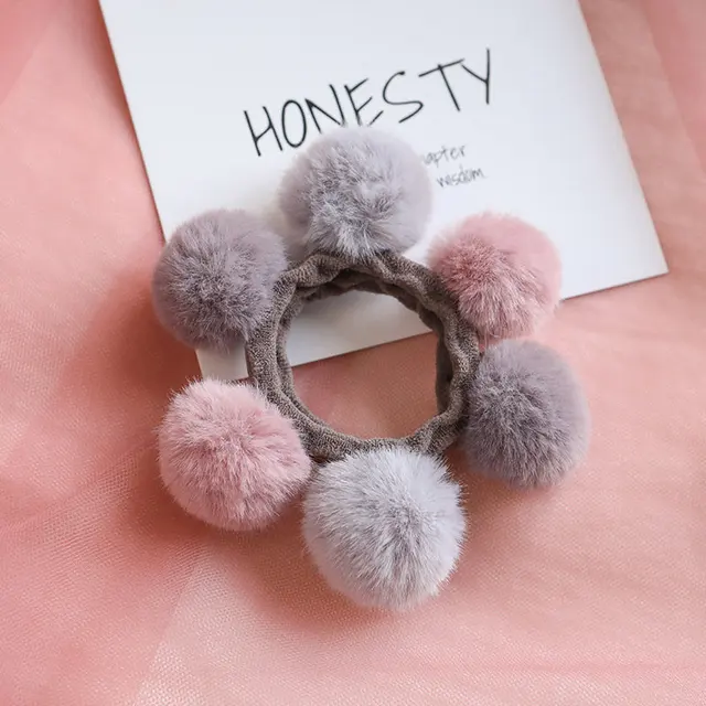 Ruoshui Woman Pompom Hair Ties Girls Elastic Hair Band Rubber Band Hair Accessories Gum Rope Cute Scrunchies Ponytail Holder color 2