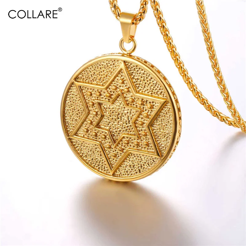 

Collare Magen Star Of David Pendant Stainless Steel Judaica Gold/Black Color Necklace Women Jewish Isreal Men Jewelry P810