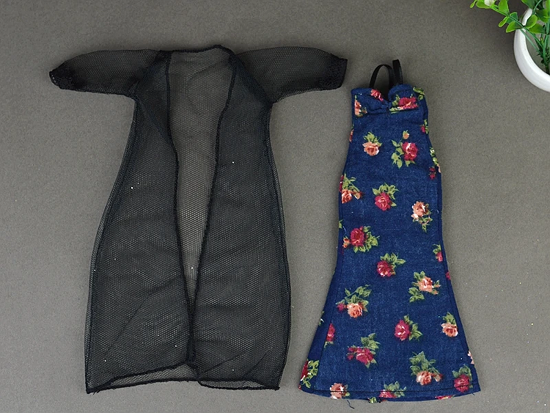 2 шт./компл. сексуальные пижамы кружевные костюмы нижнее белье, одежда для сна Одежда для куклы Барби Длинные платья аксессуары для куклы - Цвет: black