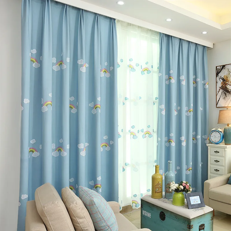 Принцесса современный корейский мультфильм Радуга синий ткань вышитые шторы отвесный тюль для детской комнаты спальни окна мальчик девочка
