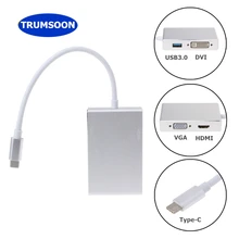 Trumsoon Type-C USB C Male to HDMI VGA DVI USB3.0 Female Adapter Converter Cable 1080P for New Macbook Chromebook Trumsoon Type-C USB C Male to HDMI VGA DVI USB3.0 Female Adapter Converter Cable 1080P for New Macbook Chromebook