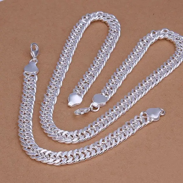 

Classic High-Quality S208 Hot Sale Silver Plated Fine Jewelry Sets Wholesale Charms Fashion10M Figaro Bracelet Necklace