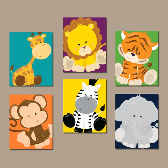 Cartoon Animals Hanging Picture Wall Art Canvas Print Poster Decoration