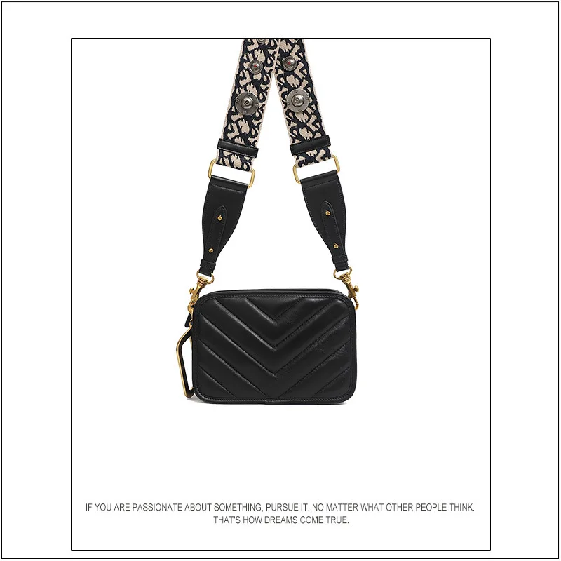 

2019 Hot Design Mini Crossbody Bag with Wide Embroidery Shoulder Strap Genuine Leather Bag for Women