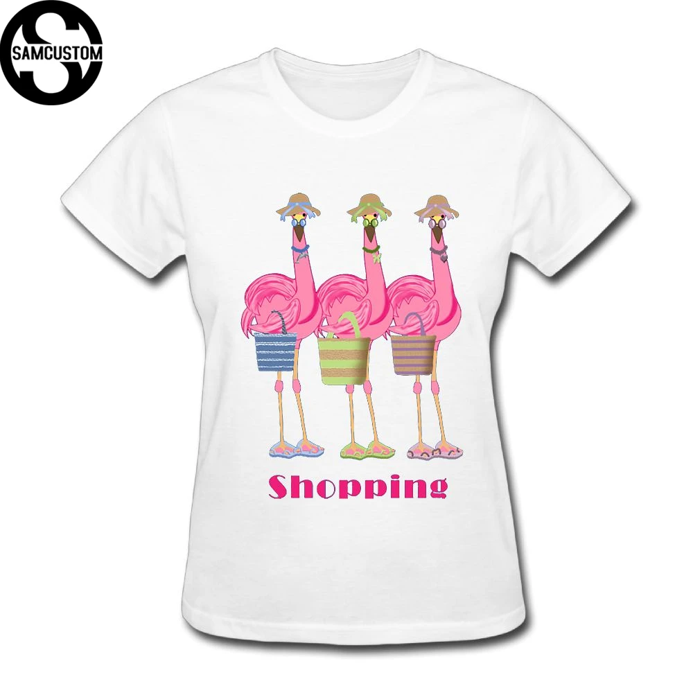 SAMCUSTOM Фламинго друзья ходят по магазинам футболки для женщин Harajuku Забавный