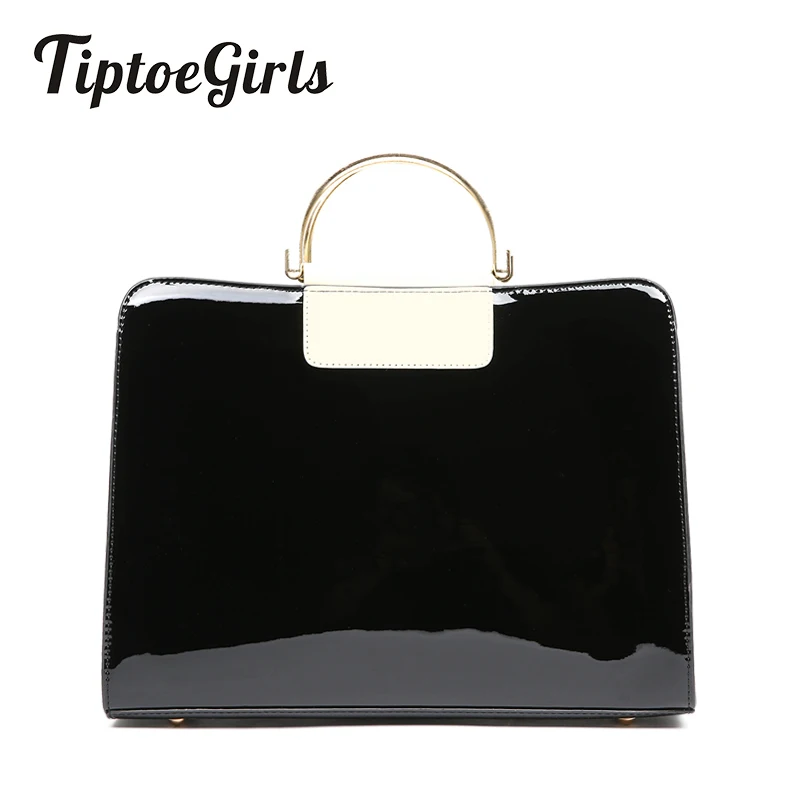 

Patent Leather Fashion Handbags Metal Handle Women Bag Winter Simple Casual Messenger Bag Personalized Shoulder Bag