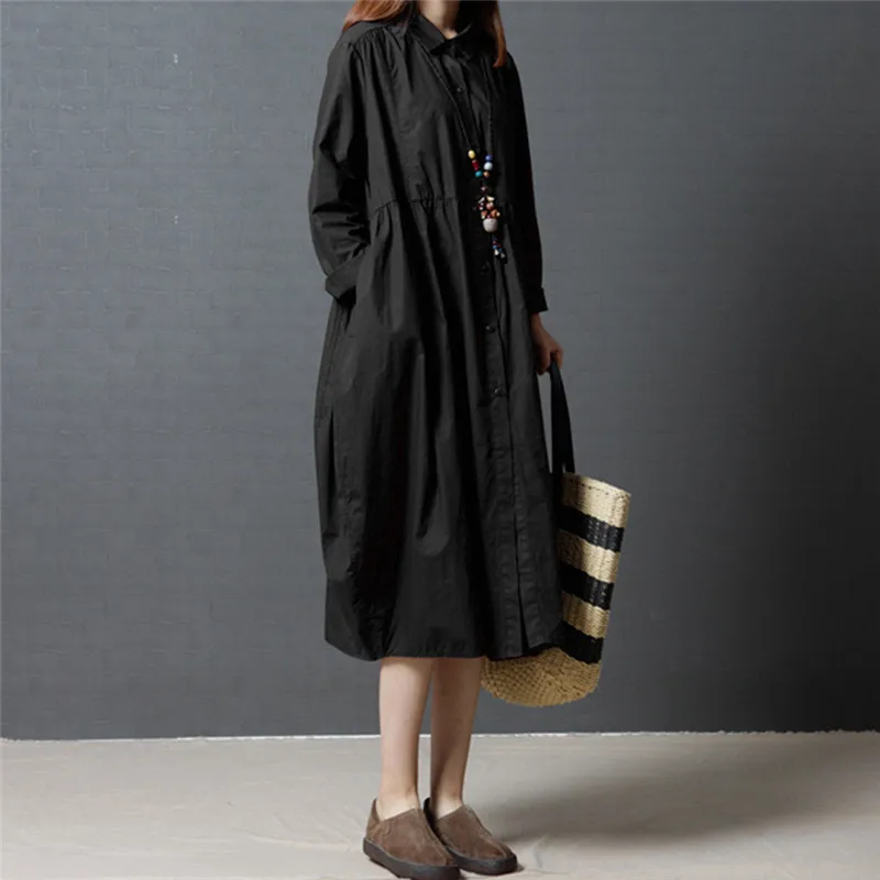 Fashion Women Long Sleeve Stand Neck Loose Bohe Casual Retro Dress Habiller Les Femmes Robe Longue Femme Grande Taille #A2 | Женская