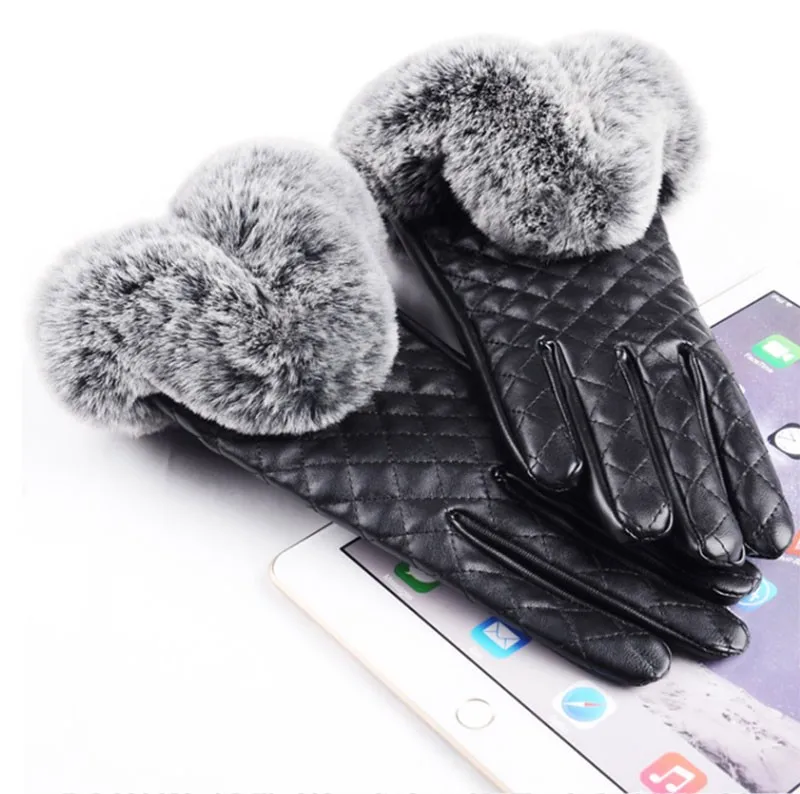 Для женщин Зимние перчатки Сенсорный экран из искусственной кожи Прихватки для мангала кролика рекс теплая Прихватки для мангала Форма