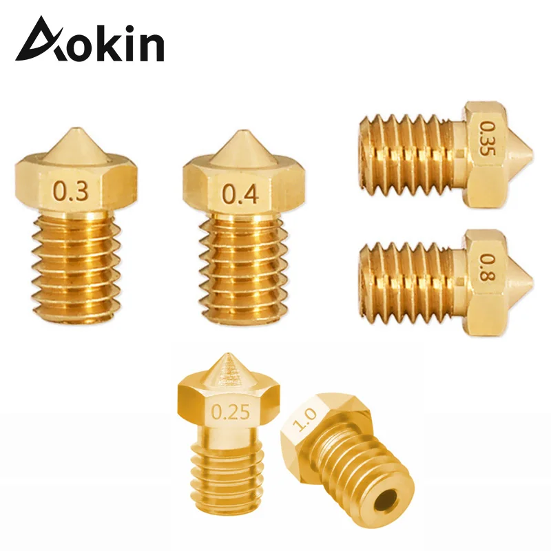 Aokin 5 шт. 3D-принтеры Запчасти Экструдер Насадка V5 V6 M6 Резьбовая насадка 0,25 0,3 0,4 0,5 0,6 0,8 1,0 мм для 1,75 мм 3,0 нити