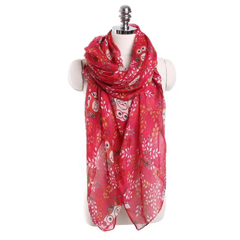   Women Ladies Owl Leaves Print Pattern Long Scarf Warm Wrap Shawl women's scarves handkerchief hijab scarf 40MA0520