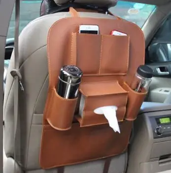 

Leather Car Seat Back Organizer Storage Bag Holder Multi-Pocket Accessory Brown