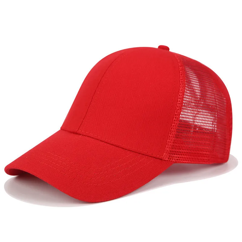Кепка женская блеск конский хвост бейсбольная Кепка Snapback папа кепка-бейсболка Кепка s Женская грязная булочка летняя сетчатая шляпа Женская регулируемая хип-хоп шляпы - Цвет: Plain Red