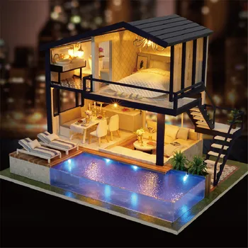 

Handmade Apartment Pool Doll House Furniture Miniatura Diy Doll Houses Dollhouse Wooden Toys Children Christmas Gift
