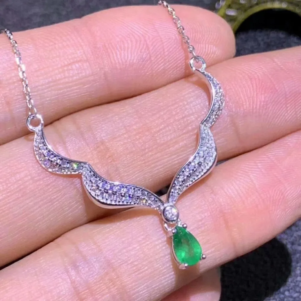 SHILOVEM 925 sterling silver real Natural Emerald Pendants classic fine