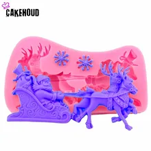 1Pcs 3D Santa Claus Sleigh And Elk Silicone Baking Forms Fondant Cake Chocolate Soap Sugar Craft Mold Christmas Mould