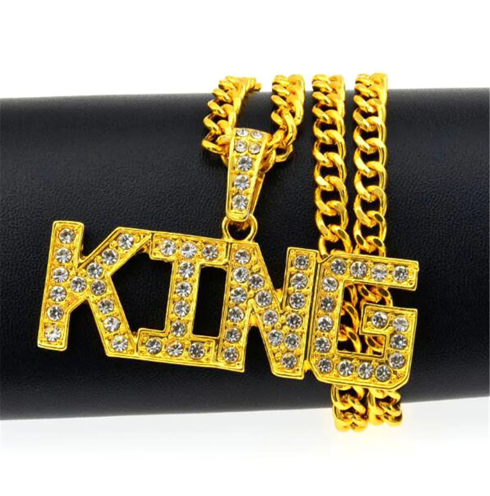 Мужские подвески в стиле хип-хоп со стразами в форме короля, ожерелье с блестящим украшением, цепочка с кубинским звеном, ожерелье в стиле хип-хоп, мужские ювелирные изделия, подарок