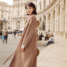 INMAN весна осень Открытый стежок отложной воротник пояс женское удобное шерстяное пальто