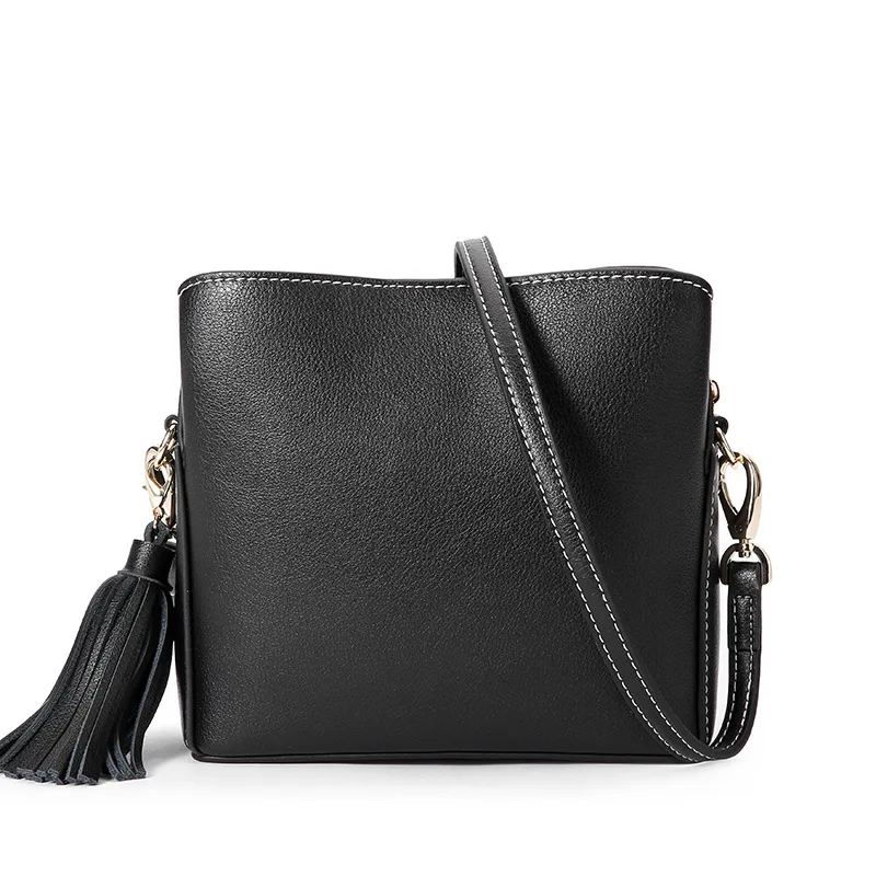 Zency повседневная женская сумка через плечо из натуральной кожи Модная коричневая дамская сумка с кисточкой простая маленькая сумка на плечо - Цвет: Черный