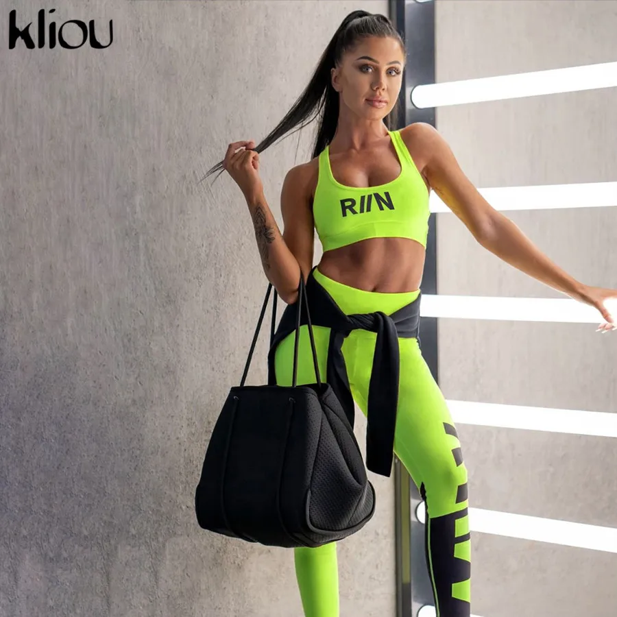 Kliou النساء اللياقة البدنية قطعتين مجموعة النيون اللون رياضية دبابة أعلى الصدرية مع الكؤوس الزي 2019 نحيل عالية الخصر طماق رياضية Kliou النساء اللياقة البدنية قطعتين مجموعة النيون اللون رياضية دبابة أعلى الصدرية مع الكؤوس الزي 2019 نحيل عالية الخصر طماق رياضية