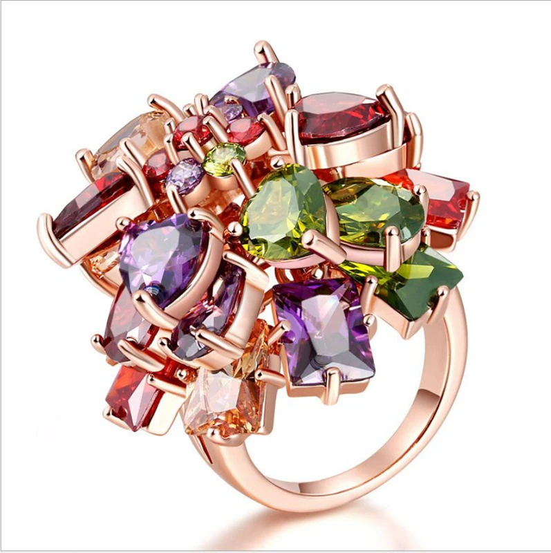 

Fashion and Elegance Multi-color Color Crystal Female AAA Zircon Rose Gold Ring Size 6# 7# 8# / 9# M01-RI0002