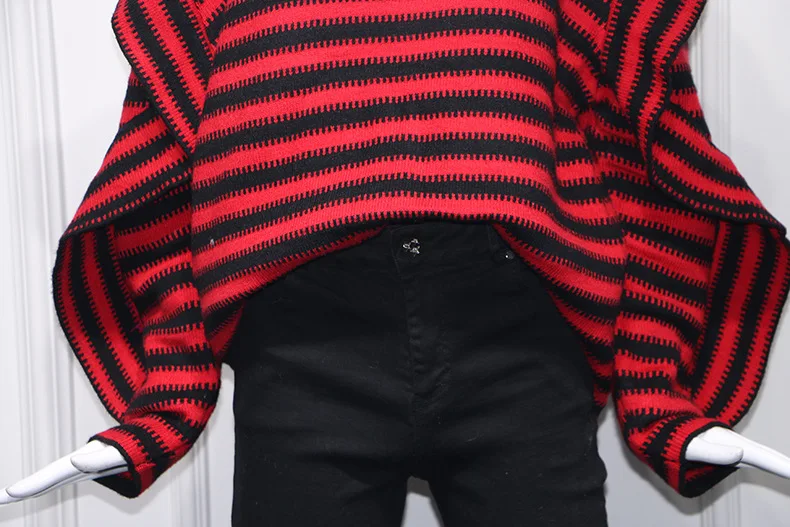 Star Song Qi Weibo The Same Red-black Striped Long-sleeved Undercoat Woman In 2019 Pullovers Fashion Sweater Women