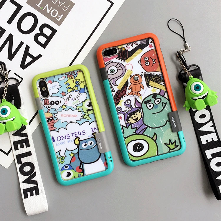 

For iphone 8 8plus monsters Tempered Glass flim + soft bumper for iPhone X 7 7plus 6 6S 6sPlus Sullivan Mike +holder +straps